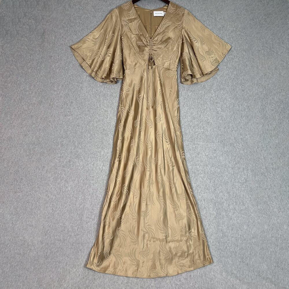 Significant Other Beige Lillian Jacquard Satin A Line Maxi Dress Size 2
